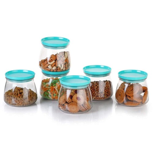 LEVERET New Airtight Container Jar Set For Kitchen - 900ml Set Of 6, Jar Set For Kitchen, Kitchen Organizer Container Set Items, Air Tight Containers For Kitchen Storage, Made In India (Aqua Green)
