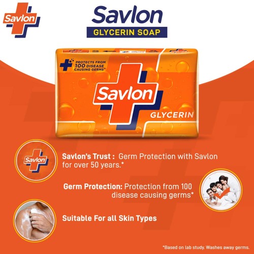 Savlon Moisturizing Glycerin soap bar with germ protection, Pack of 5-125g each