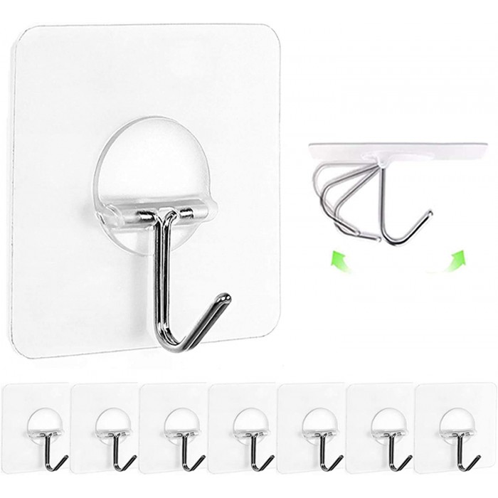 Dargoba Stainless Steel, Plastic, Polyvinyl Chloride Strong Self Adhesive Heavy Duty Reusable Waterproof Sticky Wall Hook (10 Pack, Transparent)