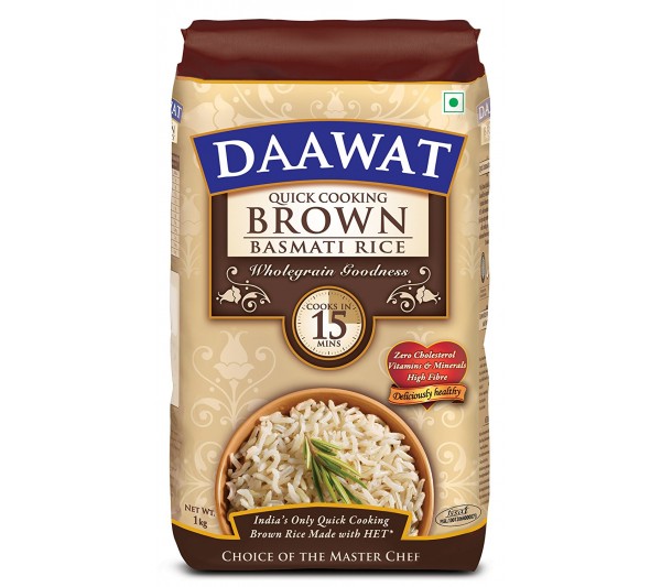 Daawat Brown Basmati Rice, 1kg, Poly Pouch